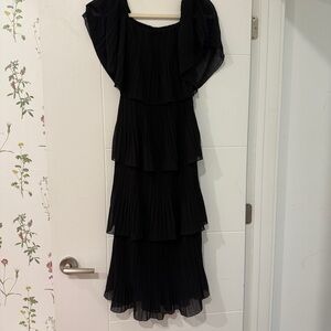 Black Off the Shoulder Tiered Midi Gown